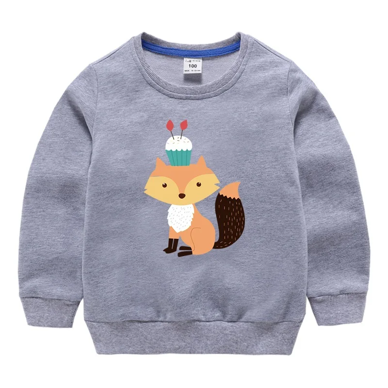 Fox Grey Свитер для малышей; детская одежда для мальчиков; Весна-Осень г.; пуловер с рисунком; Модная одежда для малышей; толстовки с круглым вырезом для девочек - Цвет: Fox Grey