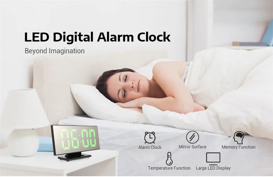 

LED Digital Alarm Clock Mirror Electronic Clocks LCD Display Digital Table Clock with Temperature Calendar Wake Up Alarm Clock