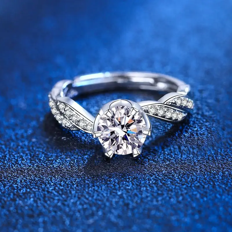 

925 Sterling Silver Six Claws Zircon Round Bead Adjustable Finger Ring Classic Jewelry For Women Wedding Party Birthday jz377