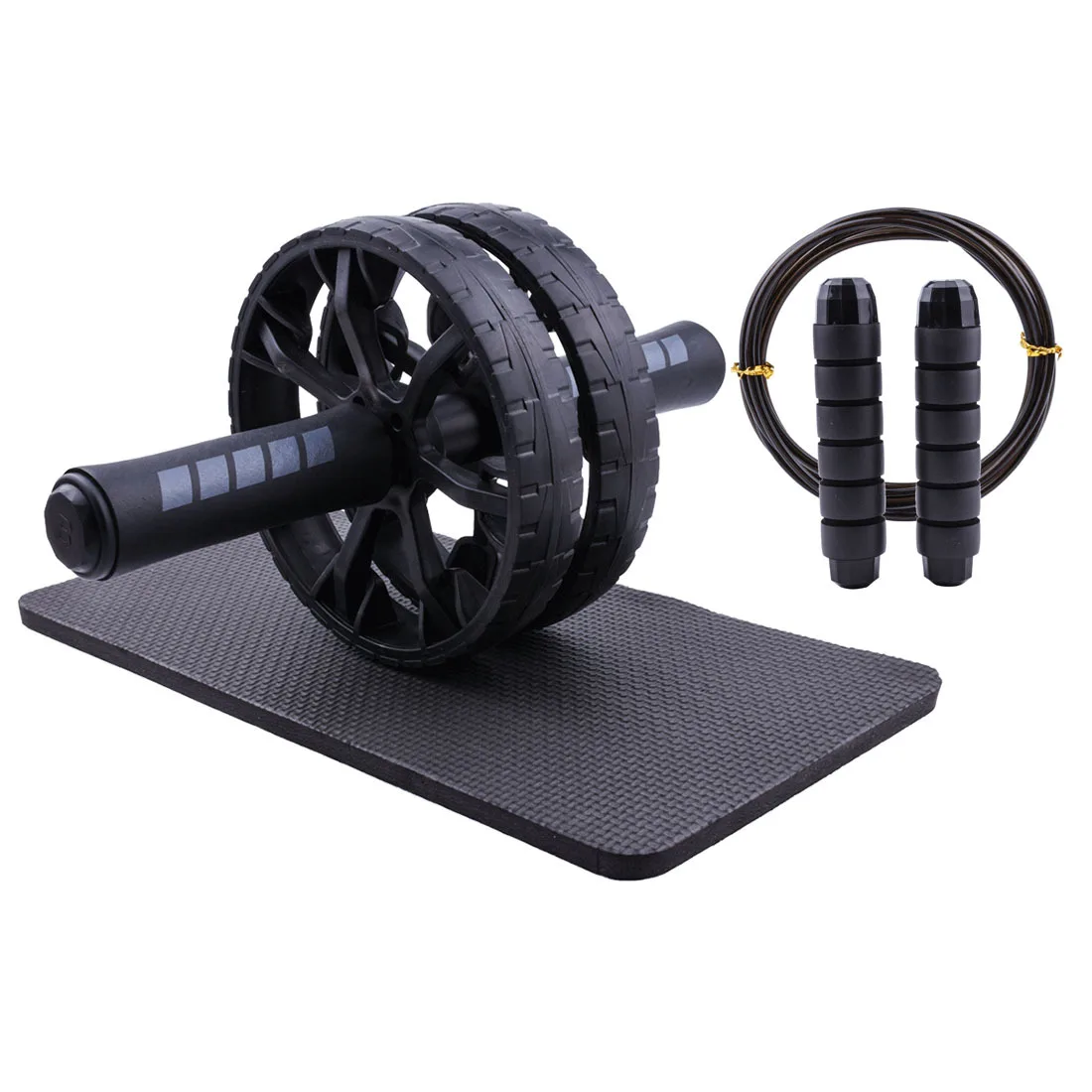 

Black Abdominal Wheel Skipping Set Home Fitness Equipment Abdominal Roller Double Wheel Abdominal Apparatus