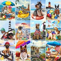 new 5d diy diamond painting sea view cross stitch dog diamond embroidery full square round drill crafts home decor manual gift