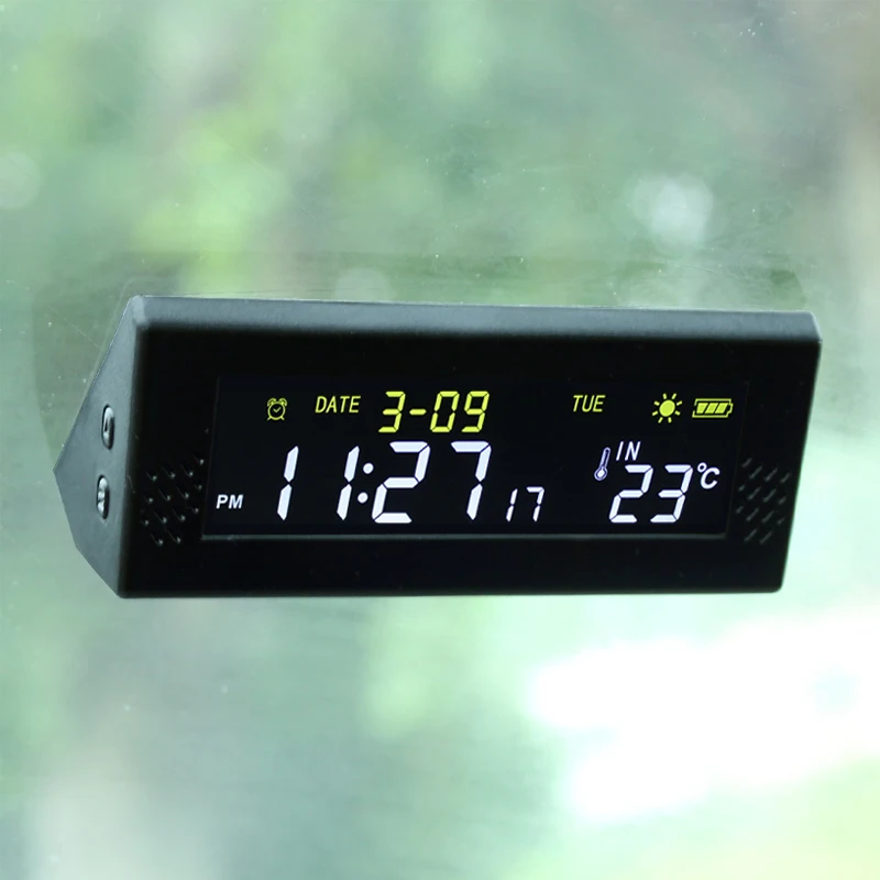 Solar parabrisas reloj Digital del coche tiempo recordatorio inteligente de cableado de interruptor-pantalla LCD de alta precisión reloj Digital de coche reloj