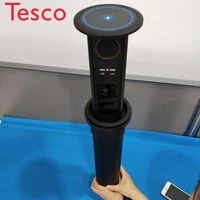 automatic led motorized retractable kitchen office desk pop up power point outlet socket with usb a with wireless charger