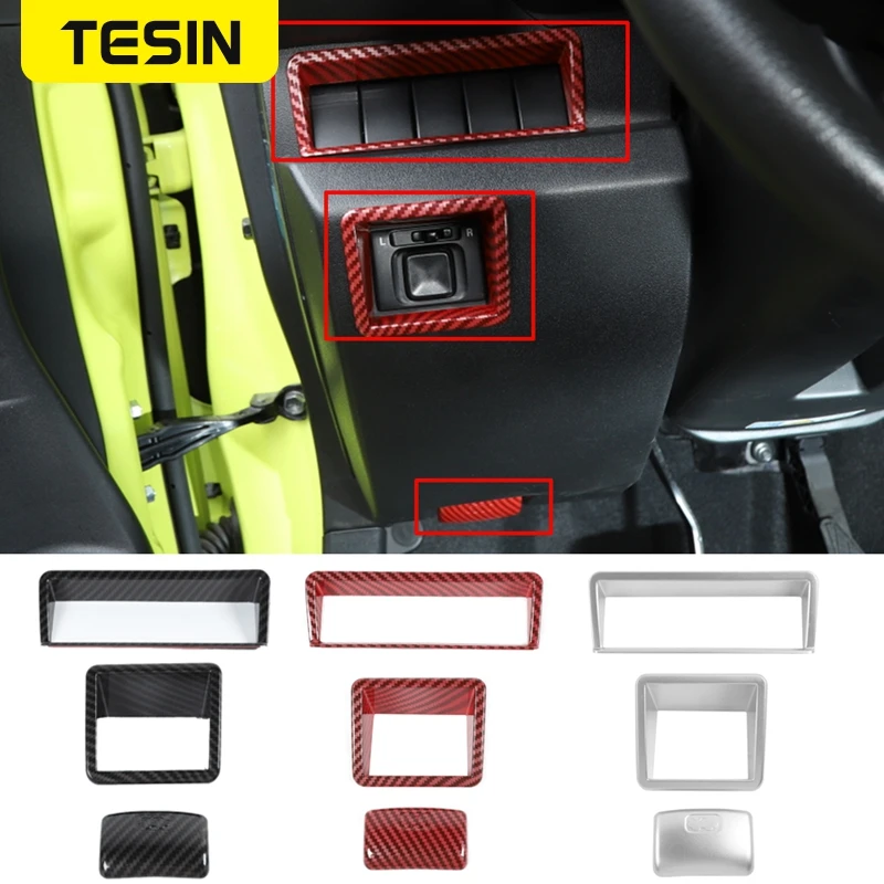

TESIN Car Rearview Mirror Adjust Switch Button Decoration Cover Stickers For Suzuki Jimny 2019 2020 2021 Interior Accessories