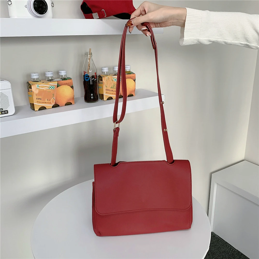 

Luxury Soft PU Leather Messenger Bag for Female Simple Design Solid Color Ladies Handbags Large Capacity Women Bags Casual Tote