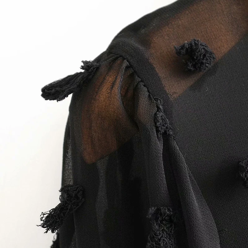 Za 2019 пикантные Женские топы и блузки со складками круглым вырезом черная блузка
