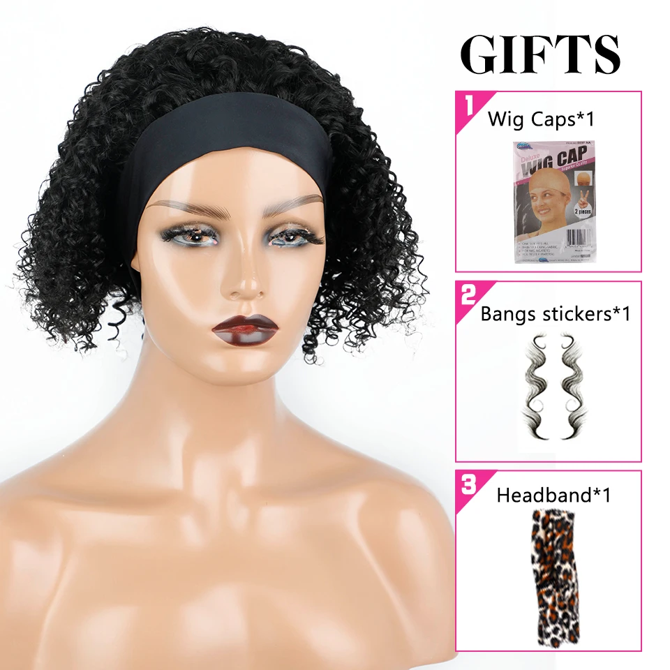 Кудрявые парик с головной повязкой человеческие волосы s бесклеевые короткий