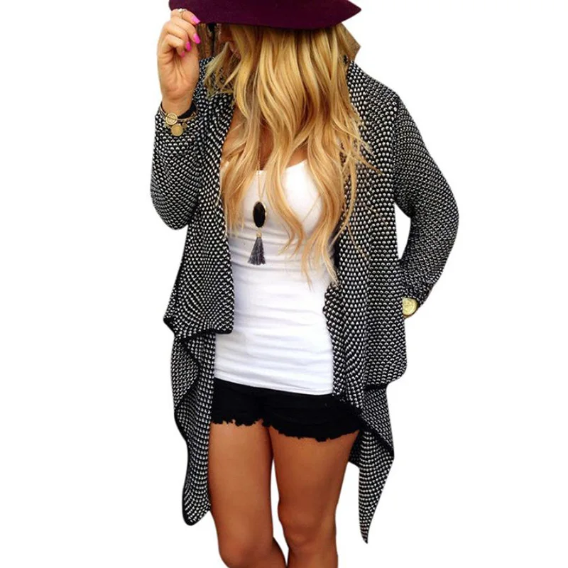 

2021 Knitted Cardigan Mid-length Long Sleeve Irregular Lapel Sweater Shawl
