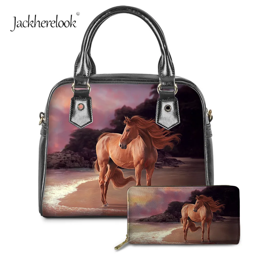 

Jackherelook Women's Fashion Pu Leather Handbags With Purse Female Dream Crazy Horse Pattern Zipper Handle Tops Tote Bags Bolsa