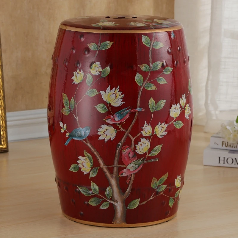 

Magpie On The Branch European Style Porcelain Drum Stool