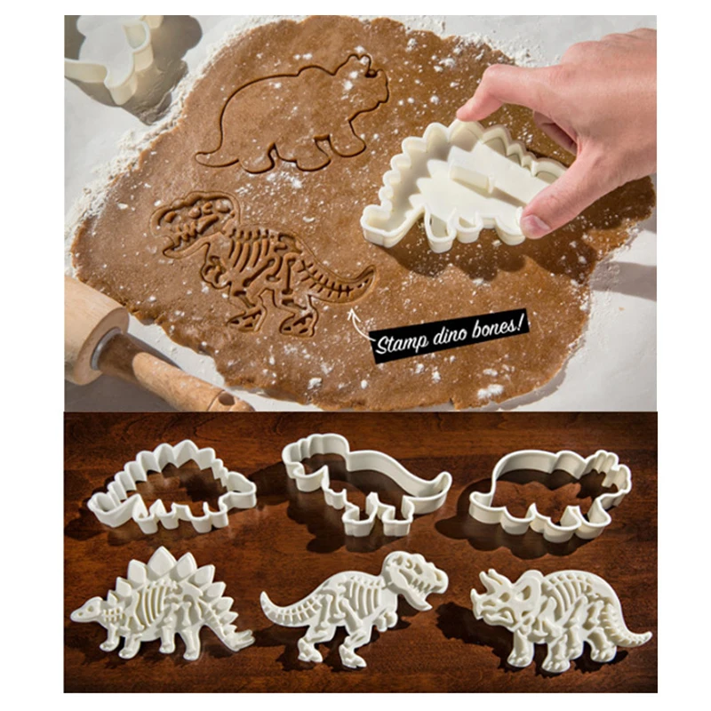 

3PCS Dinosaur Cookies Cutter Mold Dinosaur Biscuit Embossing Mould Sugar craft Dessert Baking Silicone Mold for Sop