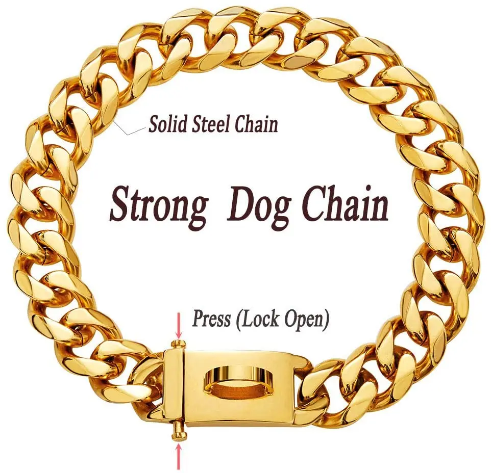 Ошейник для собак Pitbull тренировочный ошейник из кубинской цепи 18 К золота с