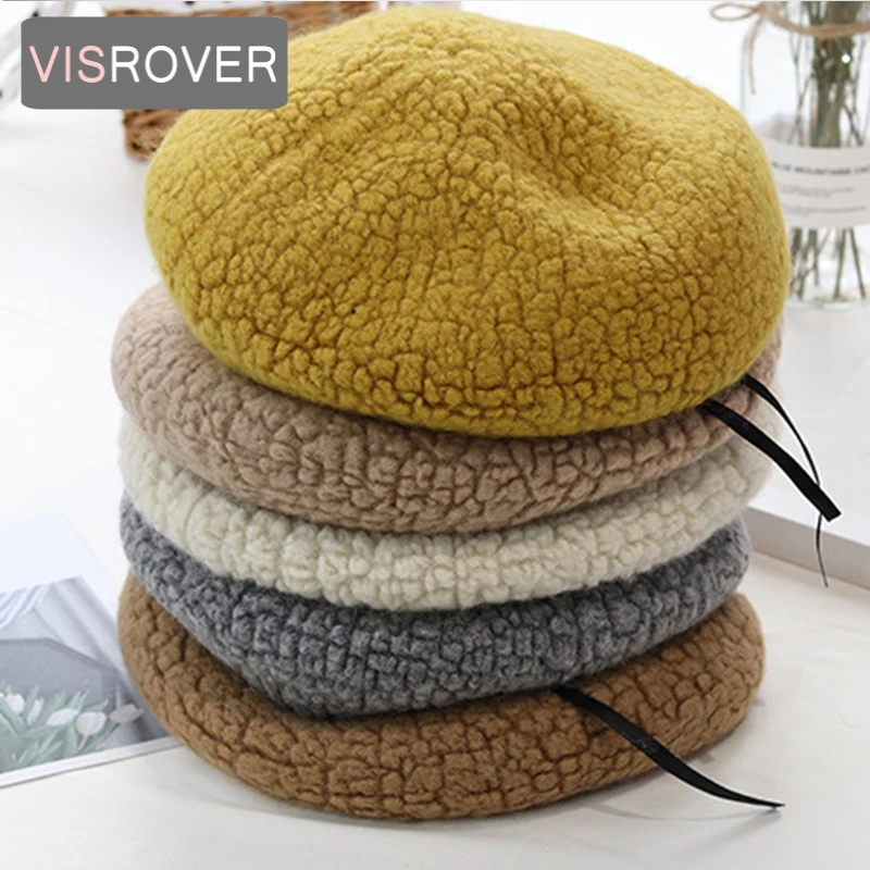 

VISROVER 8 Colorways Woman Winter Hat Wool Solid Beret Female Soft 100% wool Hat Women Real Warm wool Boina Gift Wholesales