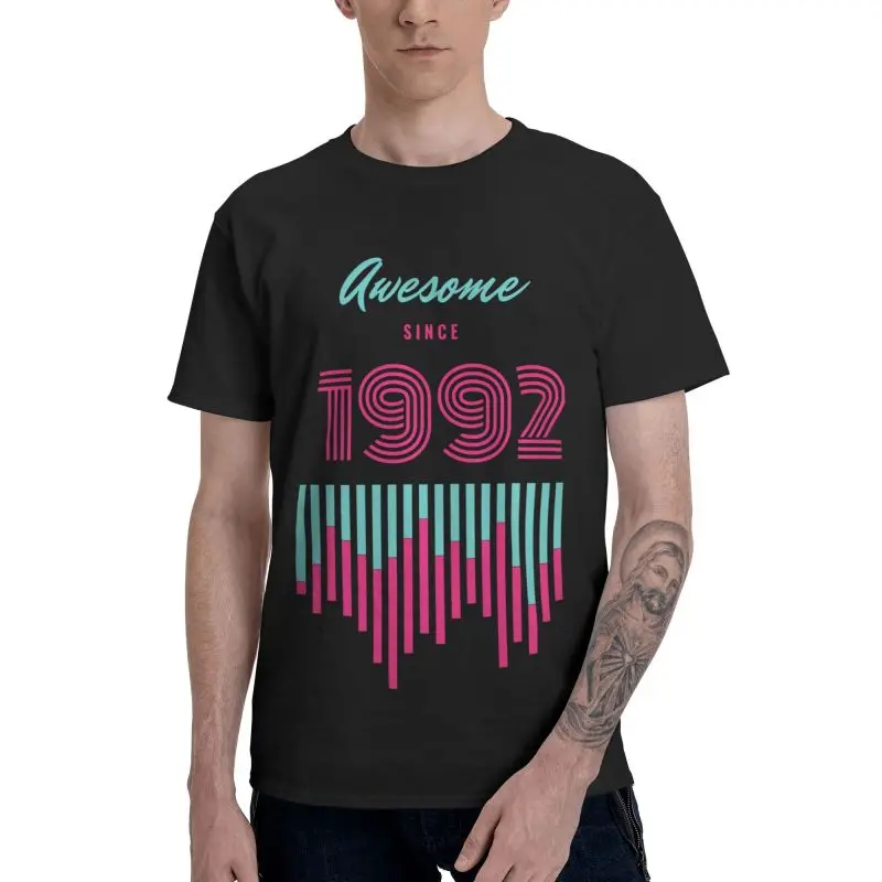 

Awesome с 1992 футболки для мужчин Графический футболки из 100% хлопка с короткими рукавами, 29 лет 29th на день рождения футболка подарок Мерч