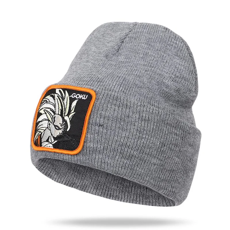 HT3431GY Dragon Ball Z GOKU Beanie Hat высококачественные хлопковые повседневные шапочки для мужчин и женщин теплая вязаная зимняя шапка модная однотонная Кепка в стиле унисекс - Цвет: HT3431GY