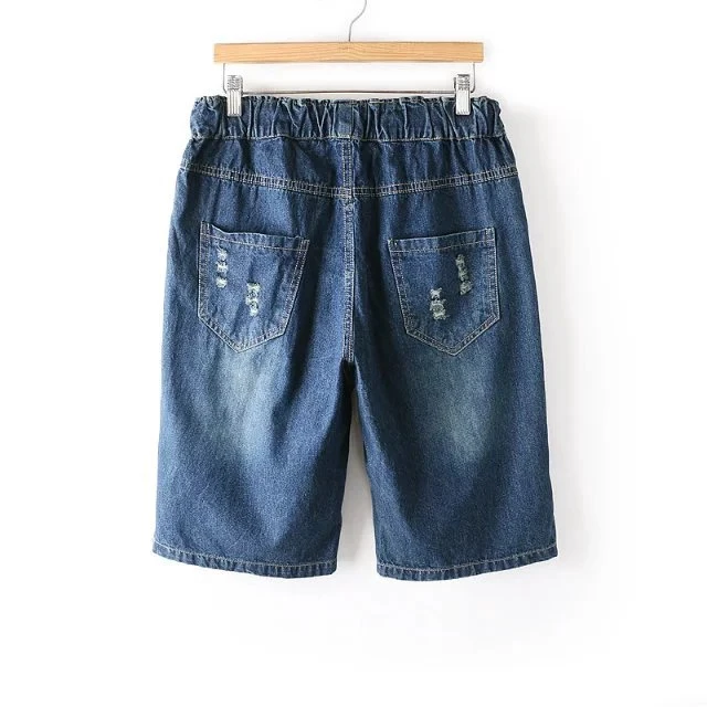 Модные женские джинсы размера плюс джинсовые Короткие Голубые Джинсы средней