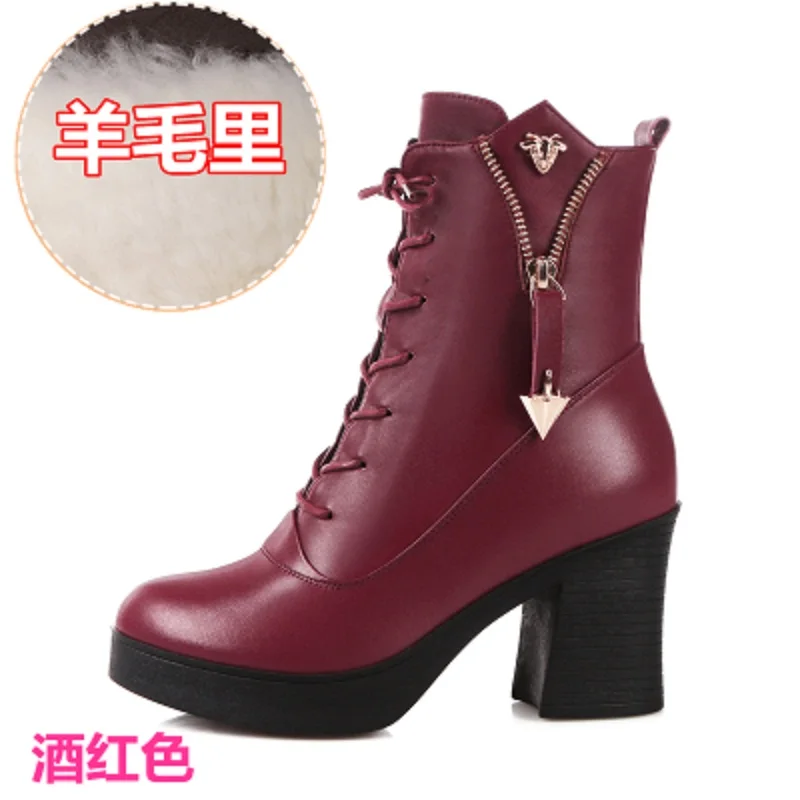 

2019 women's winter new with Martin plus velvet booties leather platform high heel wool plus velvet plus cloth sequins ladies se