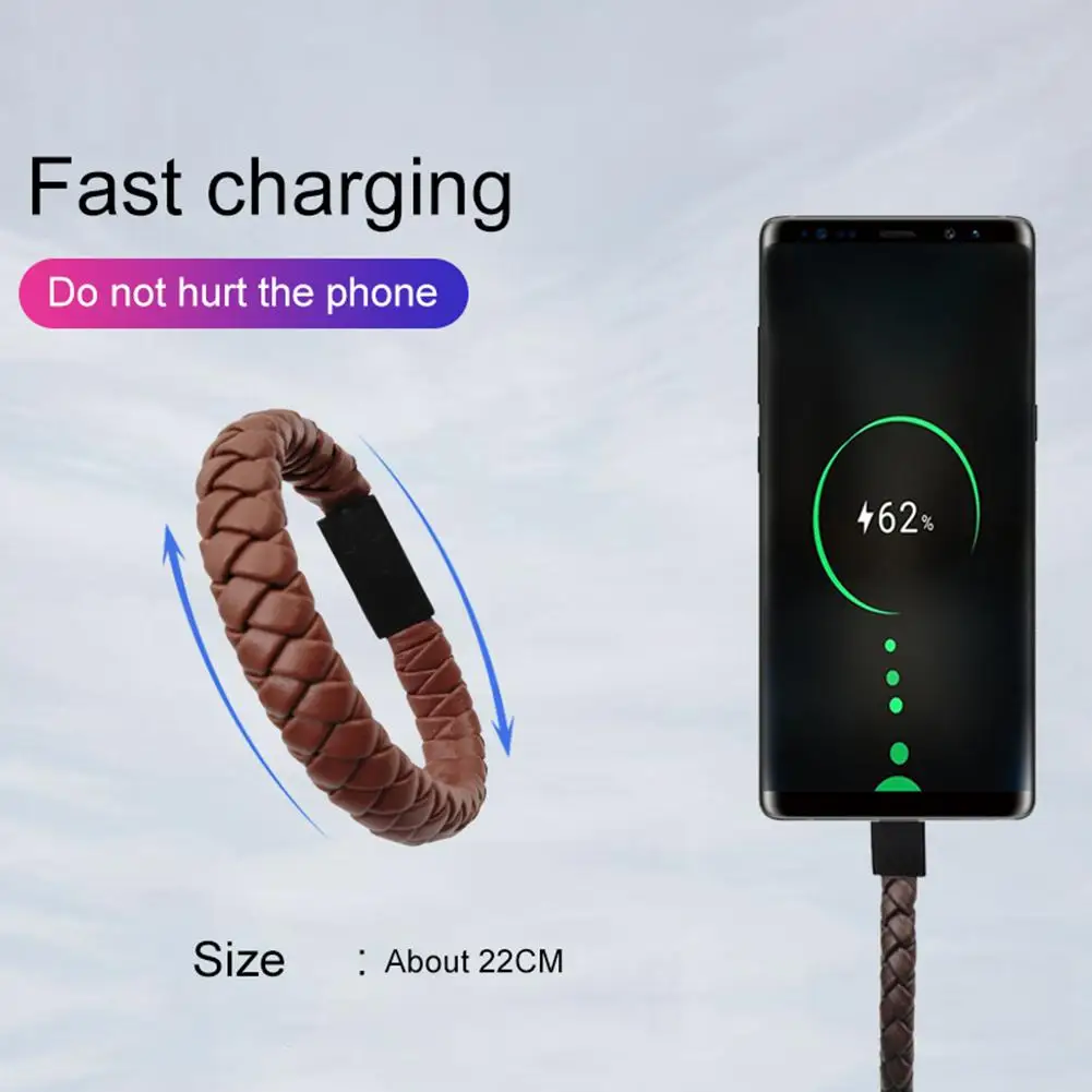 

HOT SALESNew Arrival Portable Faux Leather Woven Mini Type-C Micro USB Charging Bracelet Data Cable