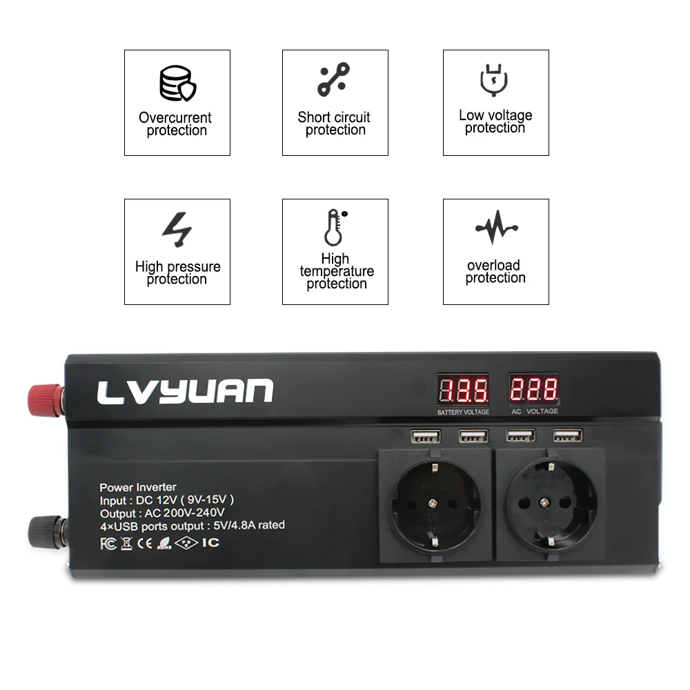 $53.99 Inversor 12 v 220 v 6000W Power Inverter EU Plug 3AC Outlets 4 USB Outing Car Inverter Converter Inversor Solar Auto Accessories