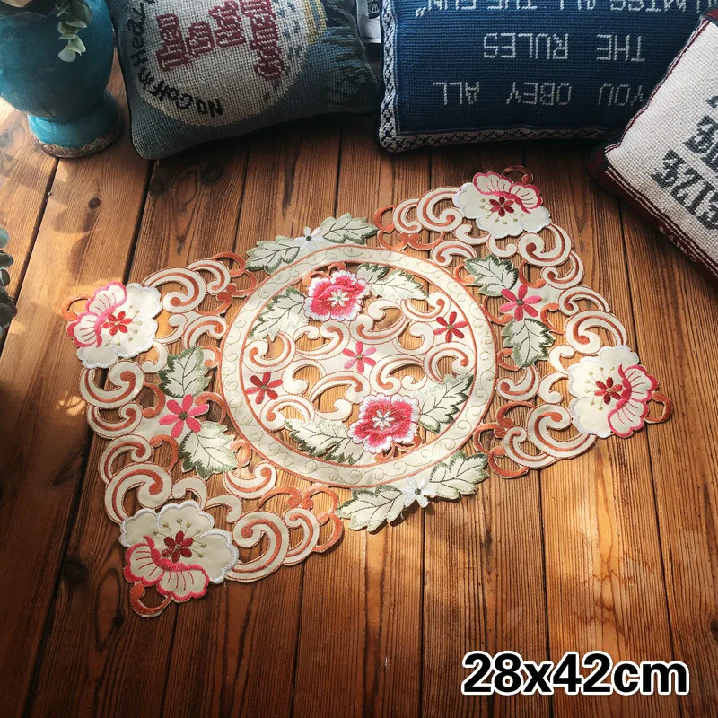 

Classical Rectangular Cotton Cloth Hollow Embroidered Placemat Coaster Vase Plate Antique Mat Bedroom Living Room Decoration