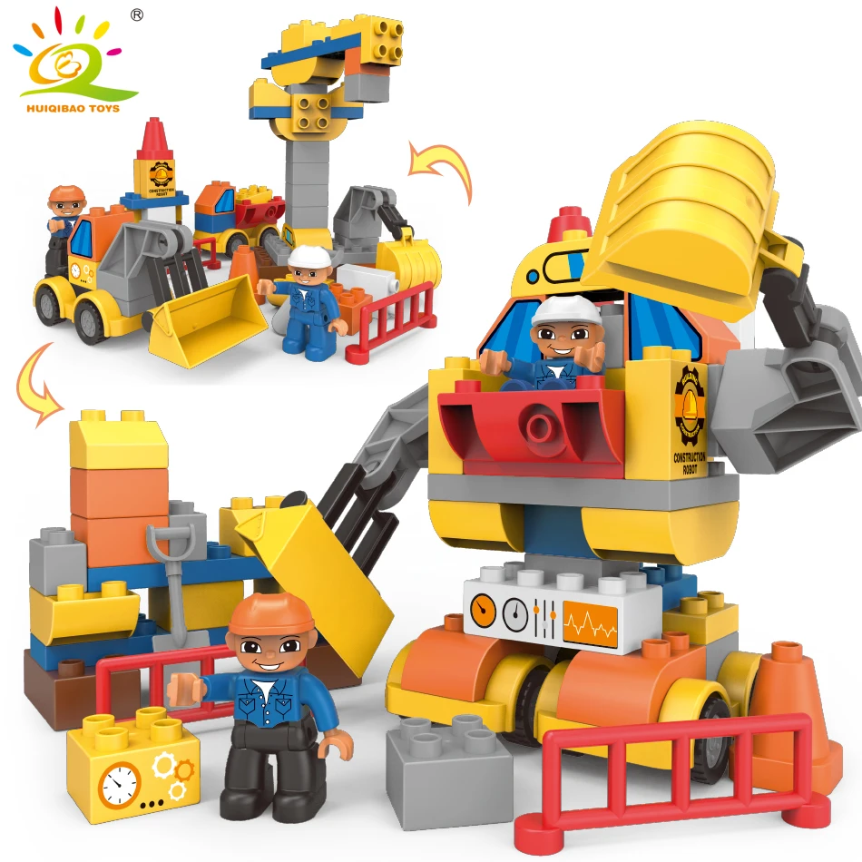 HUIQIBAO 63 шт. инженерный бульдозер робот большой размер строительные блоки город DIY