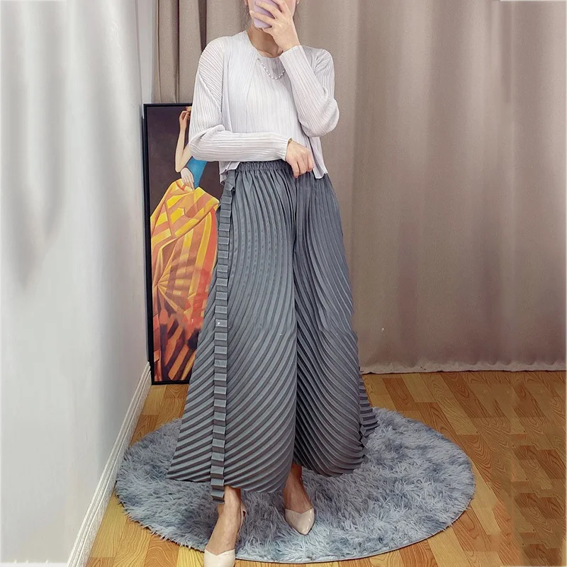 LANMREM High Elastic Waist Black Pleated Big Size Trousers New Loose Fit Pants Women Fashion Tide Spring Autumn 2021 2E1774