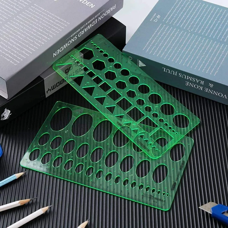 

11 Geometric Drawings Templates Engineering Drafting Template Plastic Measuring Template Rulers for Studying Designing