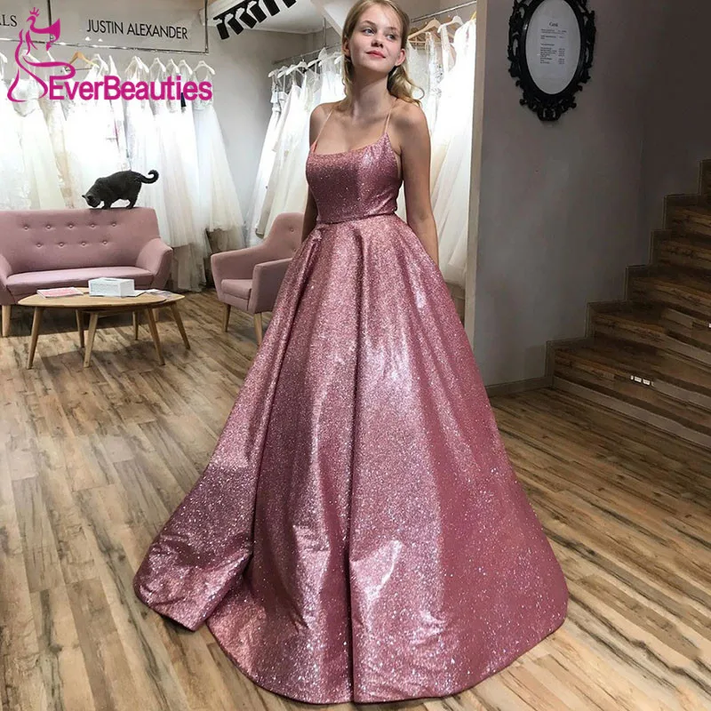 as picture Robe De Soiree блестящая Румяна вечернее платье с блестками На Бретельках Вечернее платье без спинки Выпускные платья Длинные - Цвет: as picture