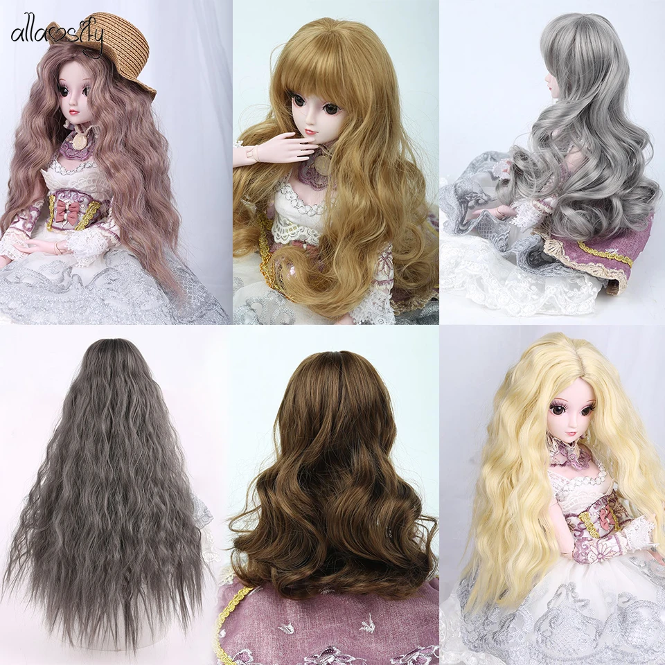 Allaosify серебристо-серый Боб Длинные прямые и кудрявые челки 1/3 1/4 BJD парики высокотемпературное волокно для волос куклы