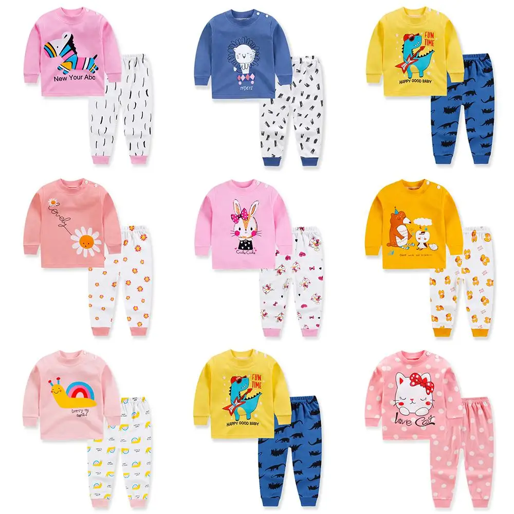 

Baby Kids Pyjamas Boy Girl Clothes Cartoon Cotton Coat + Long Pants 2pcs Printed Sleepwear Pajamas Set