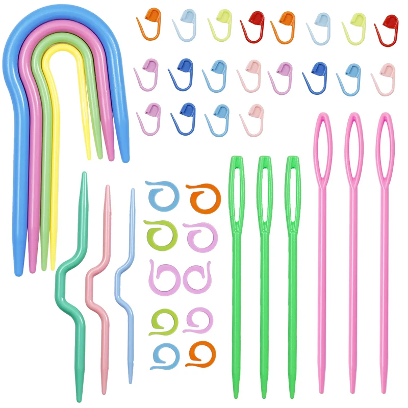 

LMDZ 53 Pcs Crochet Marker Kit with Large Eye Plastic Needles, Stitch Marker Ring, Crochet Clips, U Shape Needles