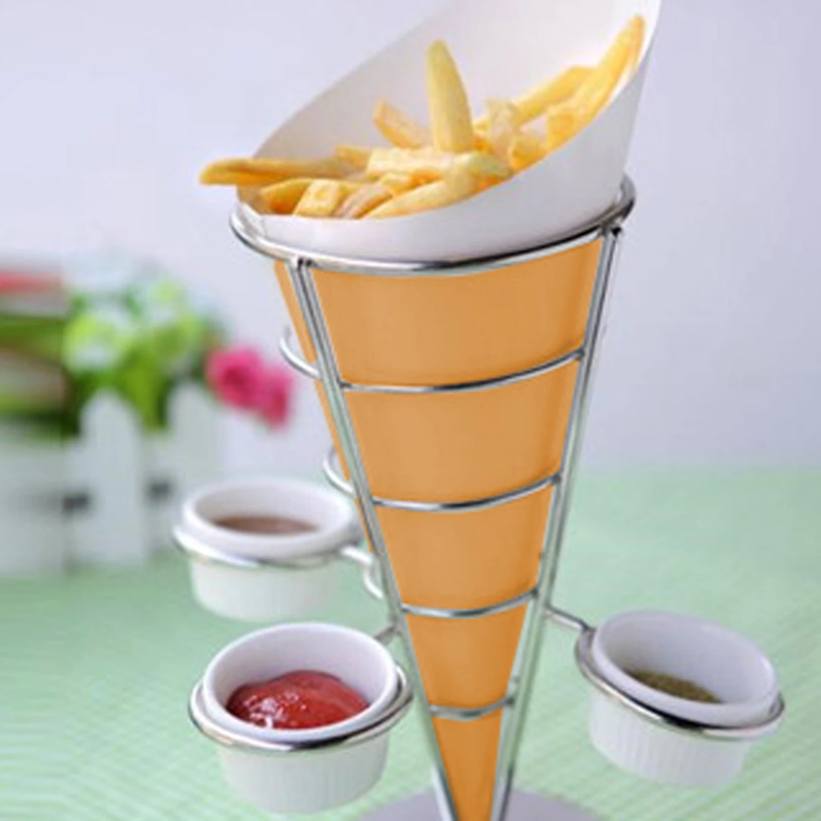

100pcs Disposable Food Cones French Fries Cone Kraft Paper Cups Holder Disposable And Recyclable Restaurantware