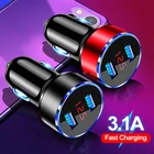 Автомобильное зарядное устройство с двумя USB-портами и светодиодным дисплеем, 3,1 А
