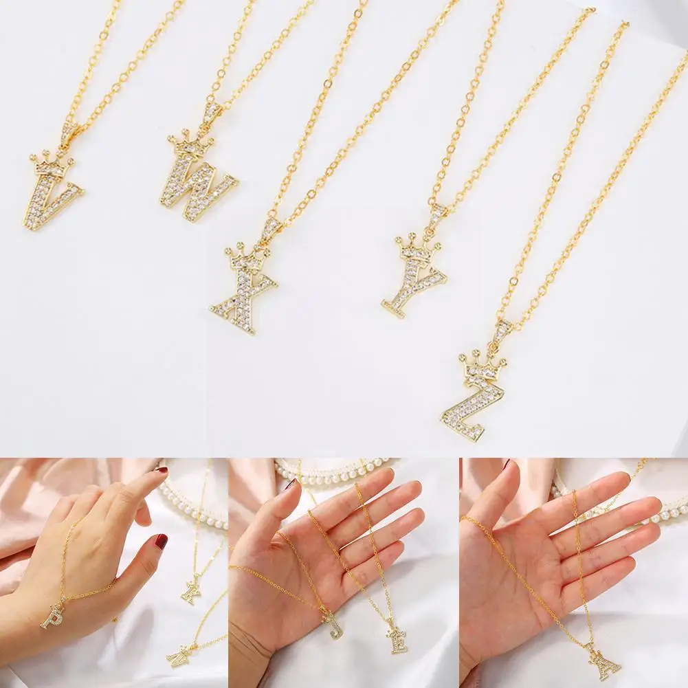 

1PC Alphabet Initial Letter Crown Pendant Chain Hip Hop Unisex Necklace I8B7
