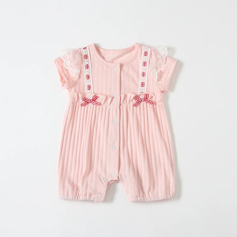 

ATUENDO Summer Cute Kawaii Newborn Baby Romper 100% Cotton Fashion Pink Soft Girl's Clothes Soild Satin Babysuits Kids Jumpsuit
