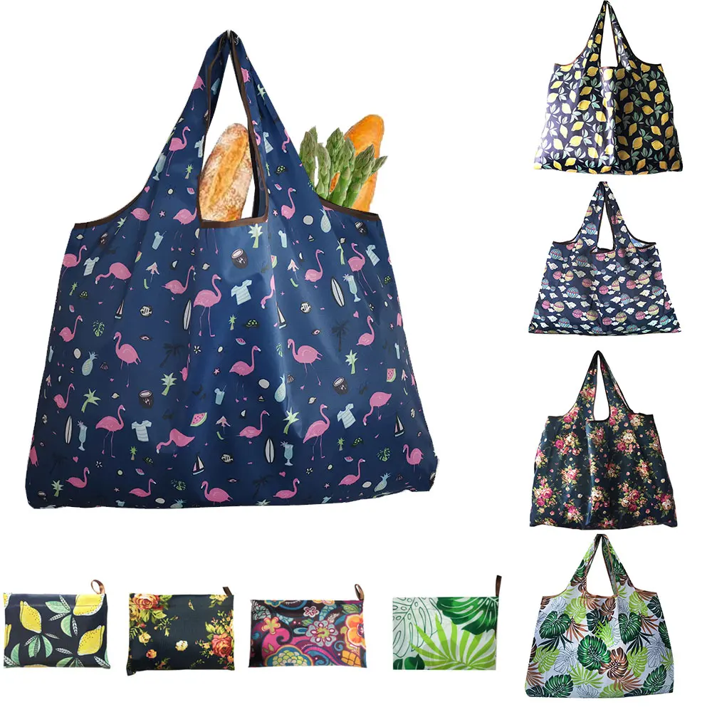 Многоразовые сумки для продуктов складные тканевые моющиеся мешки из полиэстера