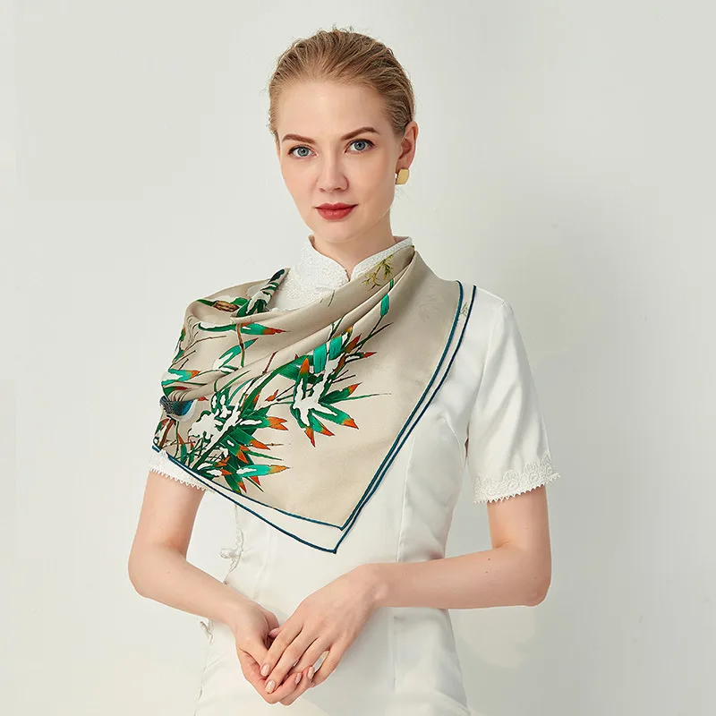 

2022 New 90cm Chinese Solar Term Series Seasonal Figure Mulberry Silk Scarf Shawl