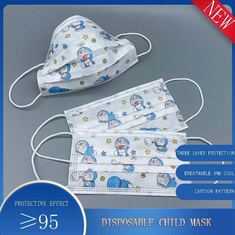 

2022 50-400pcs Children Animation Doraemon Cartoon Pattern Printed 3-layer Protective Comfortable Breathable Disposable Mask