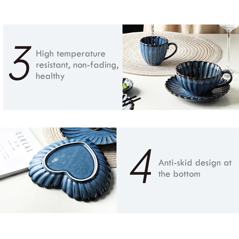 

Kiln Change Blue Under-Glaze Ceramic Flower Shape Coffee Cups And Saucer Tea Kettle Kitchen Utensils Porcelain Dinnerware Sets