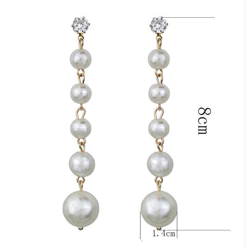 

2019 New Elegant Simulated Pearl Long Dangle Earrings Fashion Statement Simple Drop Earring Female Wedding Jewelry Accessories