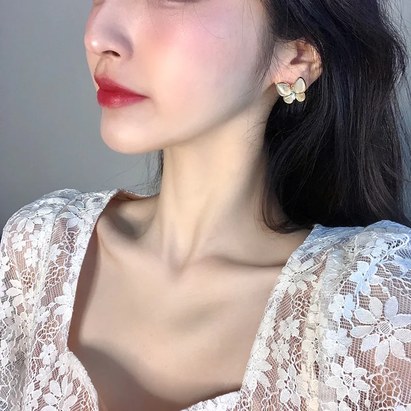 

Luxury Shell Butterfly Fashion Jewelry Necklace Earrings Pendant Rings Sets Female Neck Golde Needle Ear Stud Jewel Women