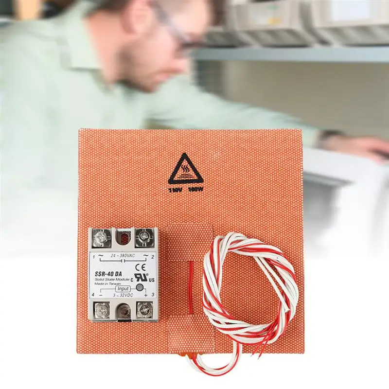 

Waterproof 200*200mm 220V 500W Silicone Heated Bed Heating Pad SSR Non-contact Solid State Relay Kit for 3D Printer Parts