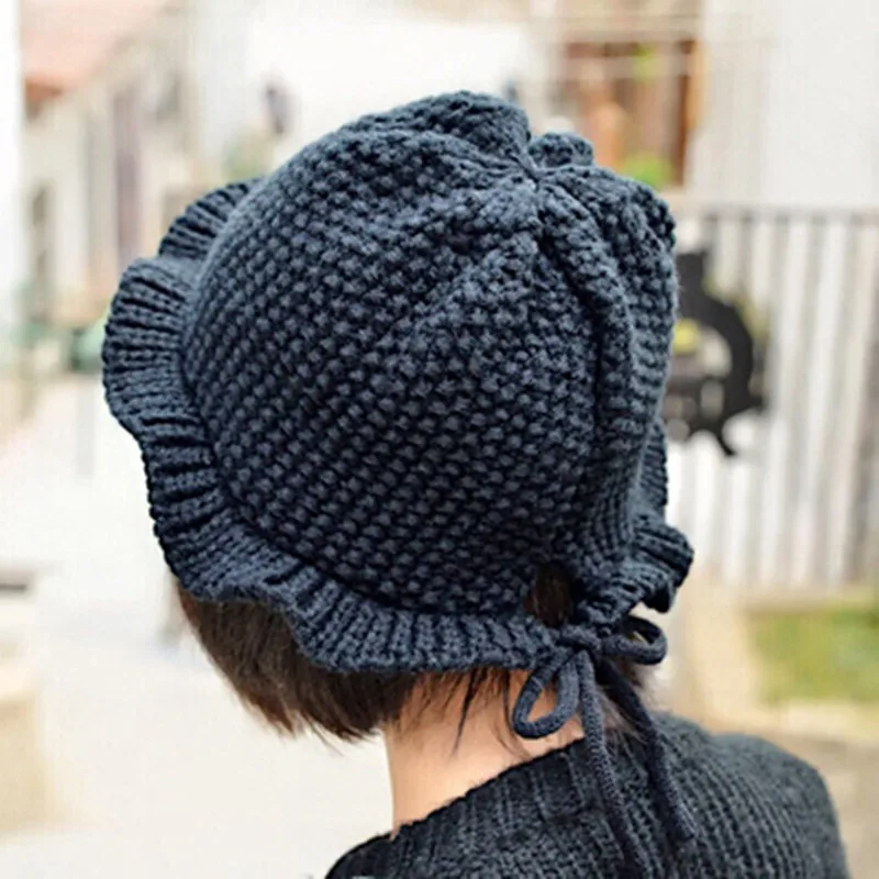 

Children's Wool Hat Winter Fashion South Korean soft girl Ruffle side knitted hat Japanese warm fashion versatile fisherman hat