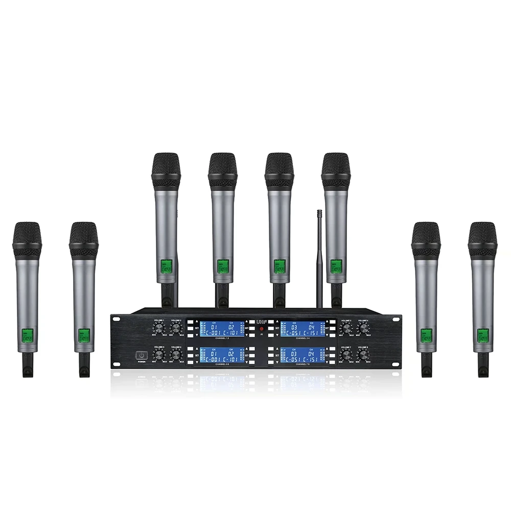 

Профессиональный УВЧ беспроводной микрофон, 8-канальный ручной петличный микрофон, микрофон для выступлений на сцене и конференции
