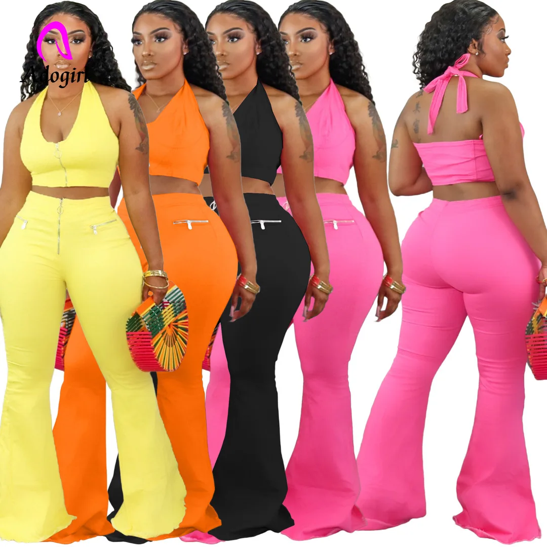 

Fitness Women 2 Pieces Sets Zipper Up Crop Top +flare Draped Jogger Sweatpants Casual Solid Skinny Leggings Matching Suit Sets