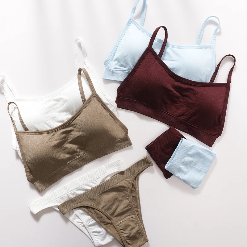 

Women Sexy Underwear Set Seamless Bra Brazilian Thong Panties Wire Free Bra Female Fitness Crop Tops Sexy Lingerie Intimates