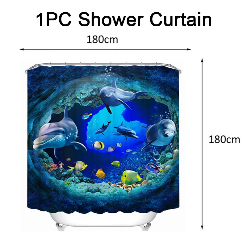 4/3/1 шт. Синий Океан Дельфин Водонепроницаемый Ванная комната душа Шторы коврик