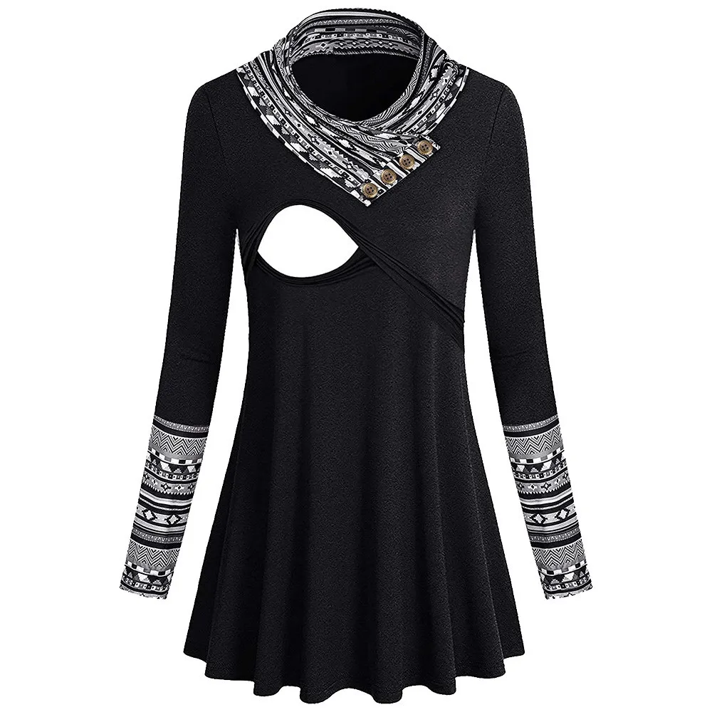 

2021 Autumn Maternity Tees Breastfeeding Gown Women Mom T Shirt Pregnant Nursing Baby Maternity Floral Print Tops Blouse Clothes