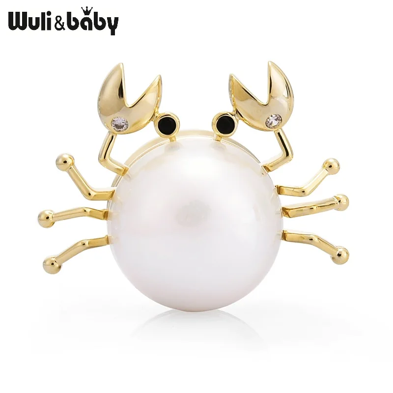 

Wuli&baby New Magnet Crab Brooches Cute Lovely Pearl Crab Animal Collar Brooch Pins Gifts