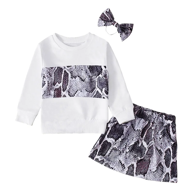 

От 1 до 6 лет, модная детская одежда для маленьких девочек; Пуловер с длинными рукавами Толстовка Топы A-Line мини-юбка со змеиным рисунком, комп...